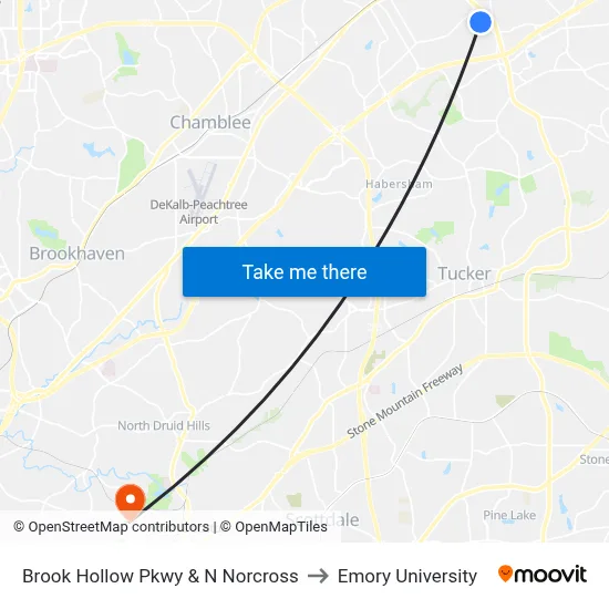 Brook Hollow Pkwy & N Norcross to Emory University map