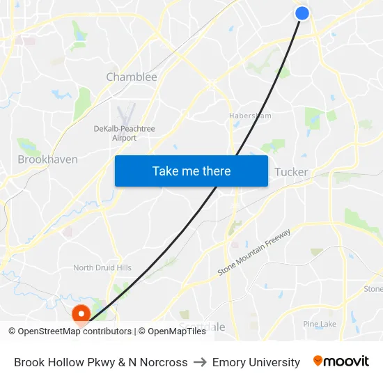 Brook Hollow Pkwy & N Norcross to Emory University map