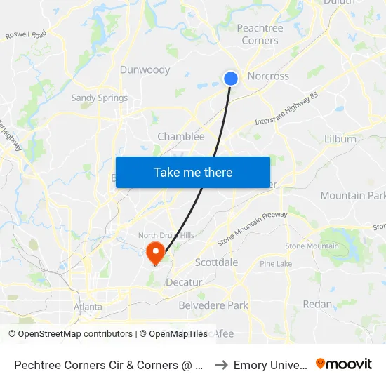 Pechtree Corners Cir & Corners @ 1700 Ap to Emory University map