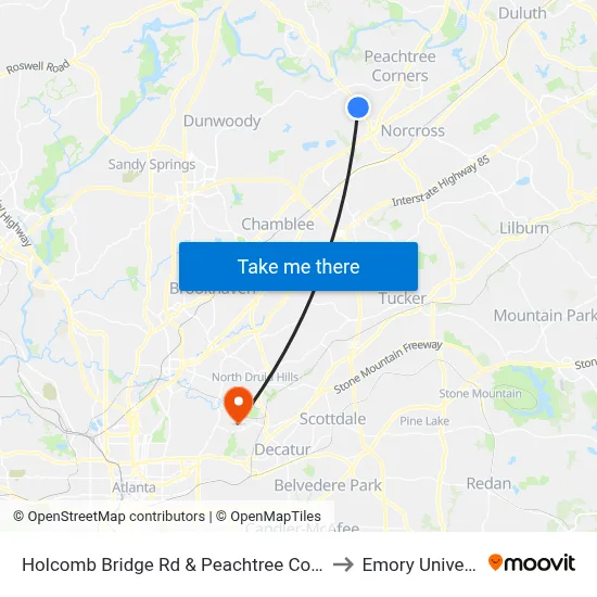 Holcomb Bridge Rd & Peachtree Corners Ci to Emory University map