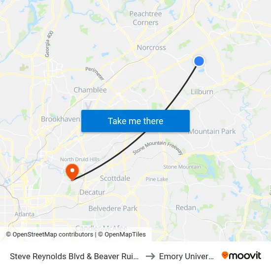 Steve Reynolds Blvd & Beaver Ruin Rd to Emory University map