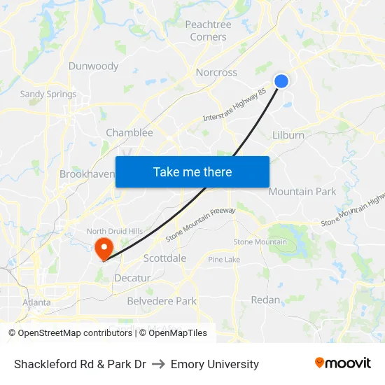 Shackleford Rd & Park Dr to Emory University map