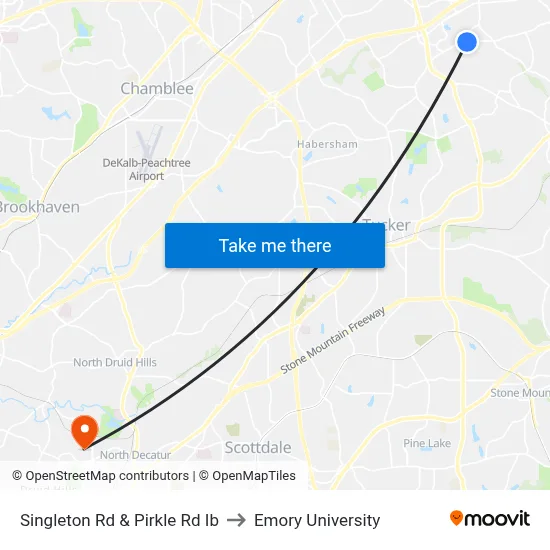 Singleton Rd & Pirkle Rd Ib to Emory University map