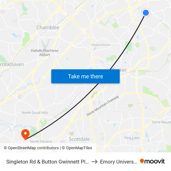 Singleton Rd & Button Gwinnett Pl Ob to Emory University map