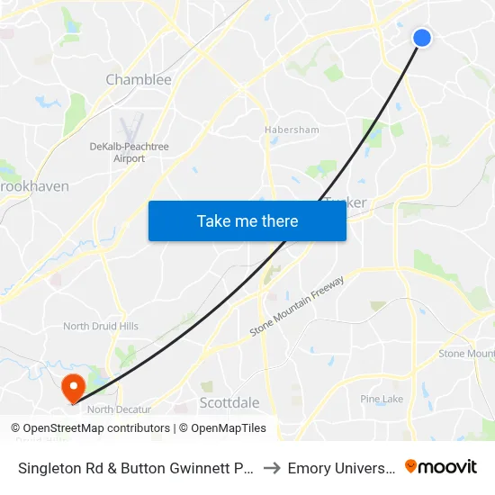 Singleton Rd & Button Gwinnett Pl Ib to Emory University map