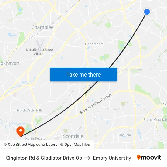 Singleton Rd & Gladiator Drive Ob to Emory University map