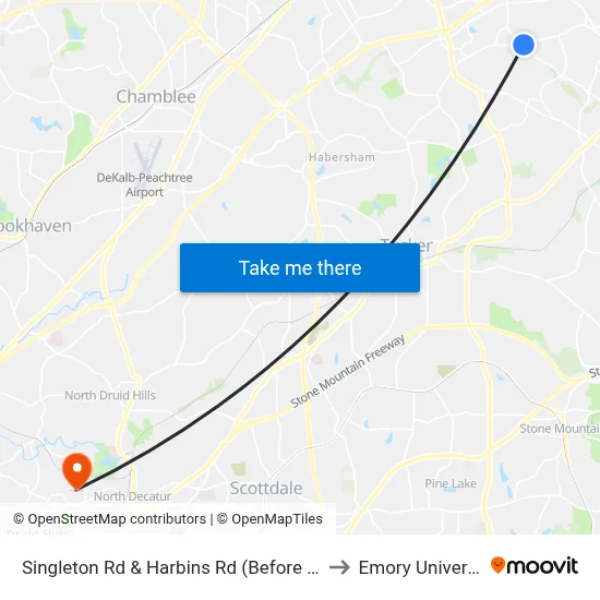 Singleton Rd & Harbins Rd (Before Light) to Emory University map