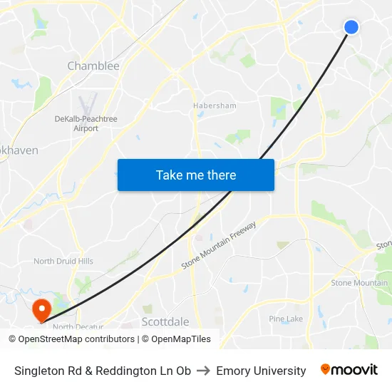 Singleton Rd & Reddington Ln Ob to Emory University map