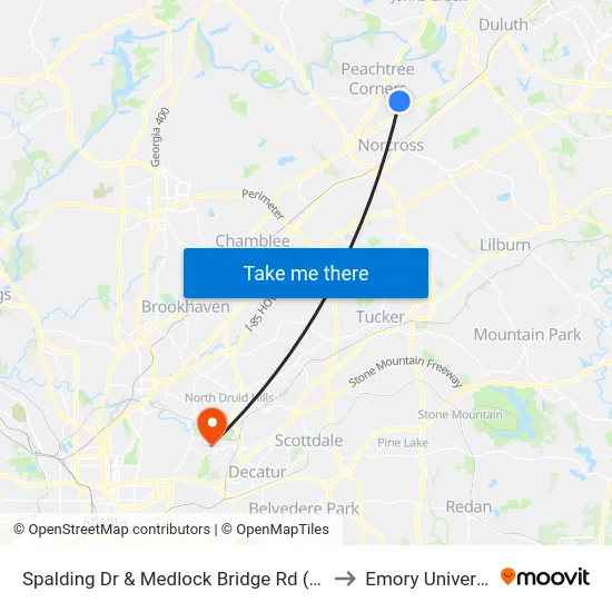 Spalding Dr & Medlock Bridge Rd (Citgo) to Emory University map