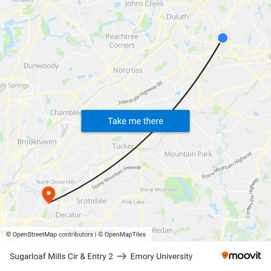 Sugarloaf Mills Cir & Entry 2 to Emory University map