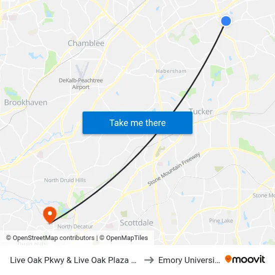 Live Oak Pkwy & Live Oak Plaza Ob to Emory University map