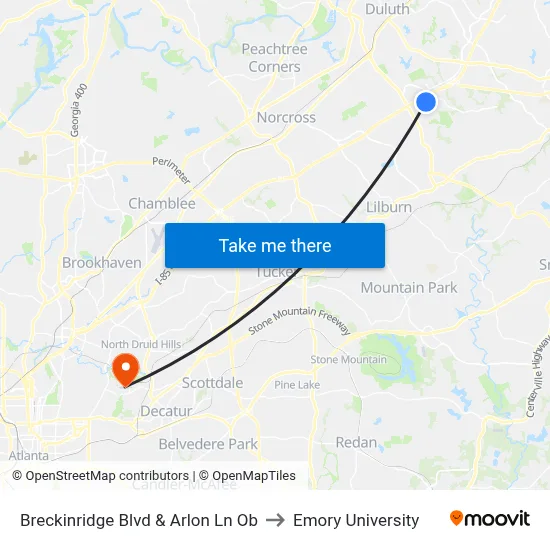Breckinridge Blvd & Arlon Ln Ob to Emory University map