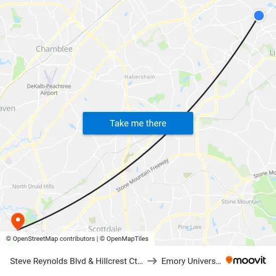 Steve Reynolds Blvd & Hillcrest Ct Ob to Emory University map
