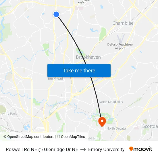 Roswell Rd NE @ Glenridge Dr NE to Emory University map