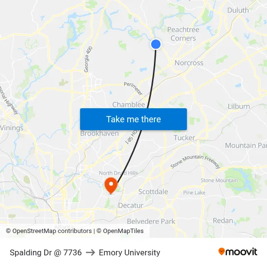 Spalding Dr @ 7736 to Emory University map