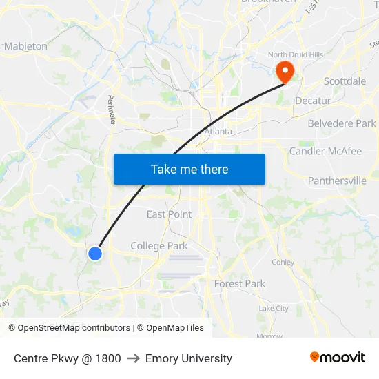 Centre Pkwy @ 1800 to Emory University map