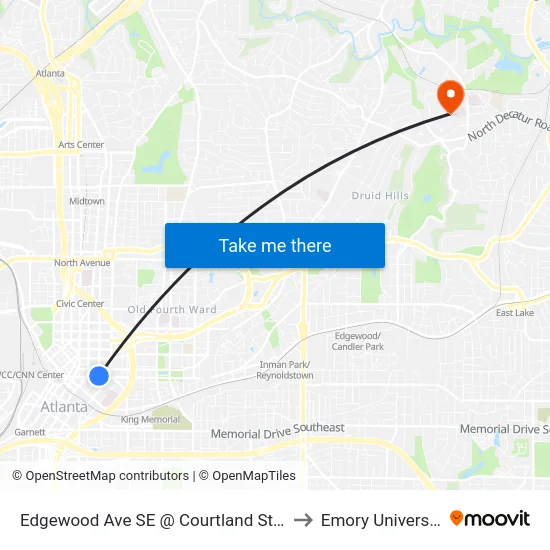 Edgewood Ave SE @ Courtland St SE to Emory University map