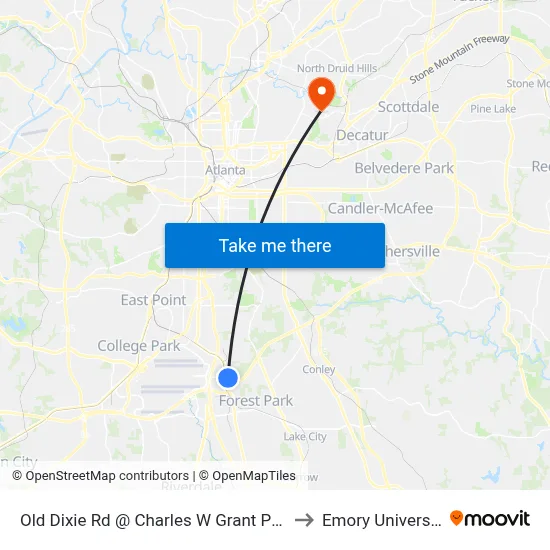 Old Dixie Rd @ Charles W Grant Pkwy to Emory University map