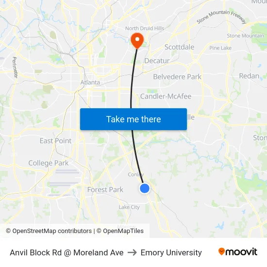 Anvil Block Rd @ Moreland Ave to Emory University map
