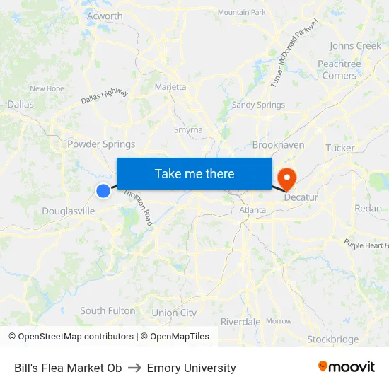 Bill's Flea Market Ob to Emory University map