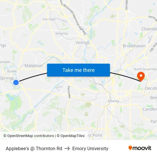 Applebee's @ Thornton Rd to Emory University map