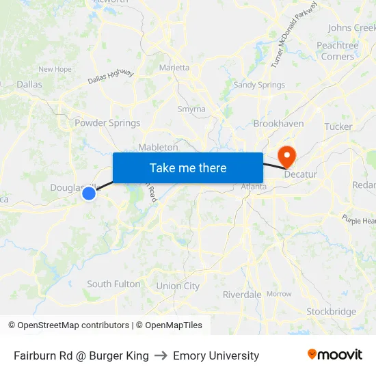 Fairburn Rd @ Burger King to Emory University map