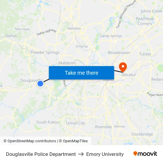 Douglasville Police Department to Emory University map