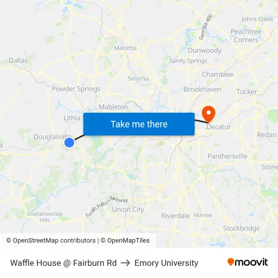 Waffle House @ Fairburn Rd to Emory University map