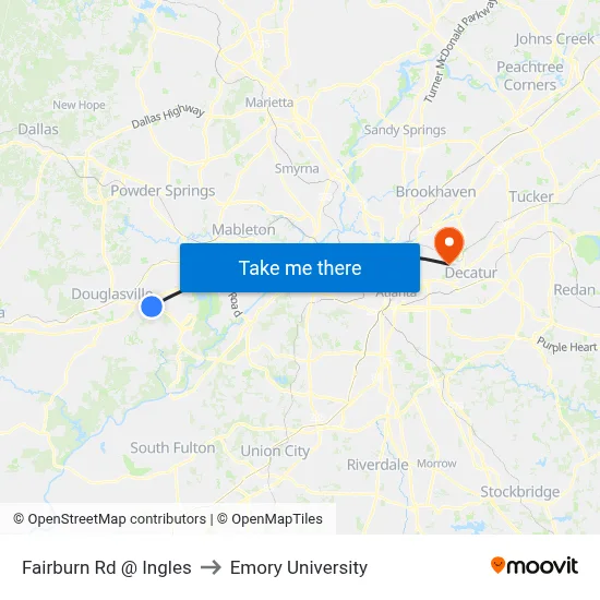 Fairburn Rd @ Ingles to Emory University map