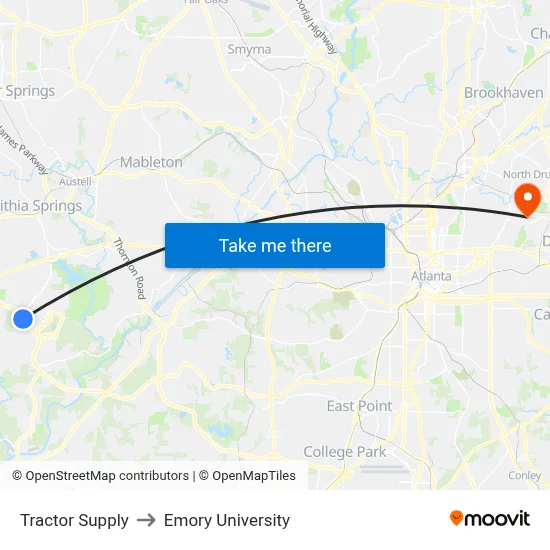 Tractor Supply to Emory University map
