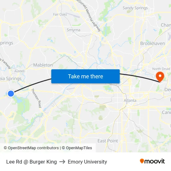 Lee Rd @ Burger King to Emory University map