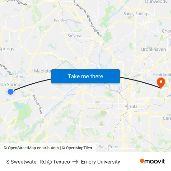 S Sweetwater Rd @ Texaco to Emory University map