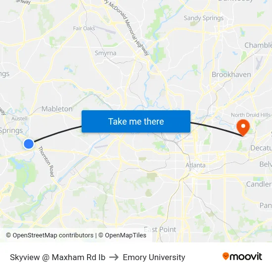 Skyview @ Maxham Rd Ib to Emory University map