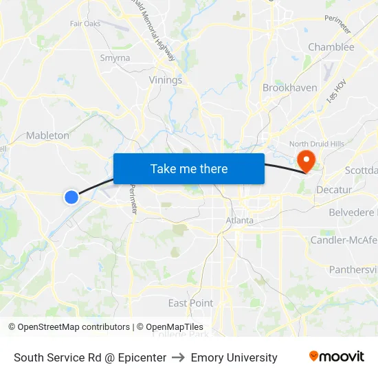 South Service Rd @ Epicenter to Emory University map