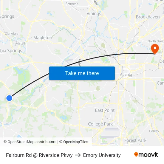 Fairburn Rd @ Riverside Pkwy to Emory University map