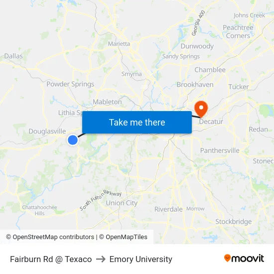 Fairburn Rd @ Texaco to Emory University map