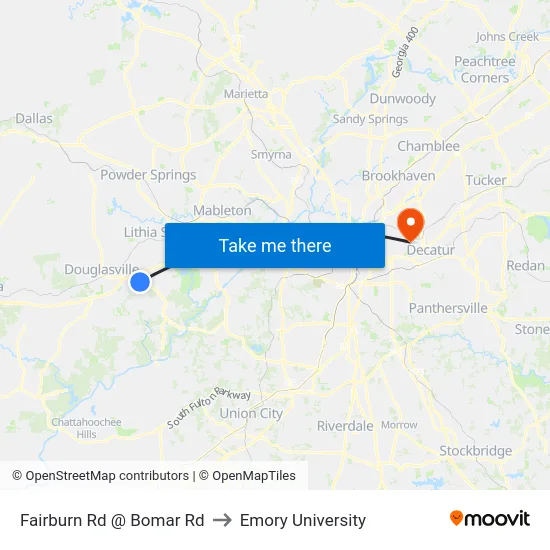 Fairburn Rd @ Bomar Rd to Emory University map