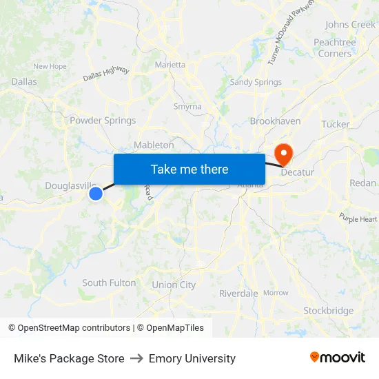 Mike's Package Store to Emory University map