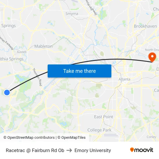 Racetrac @ Fairburn Rd Ob to Emory University map