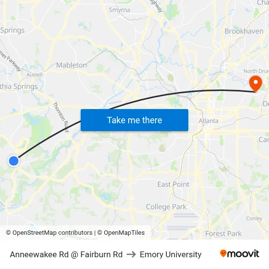 Anneewakee Rd @ Fairburn Rd to Emory University map