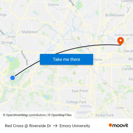 Red Cross @ Riverside Dr to Emory University map