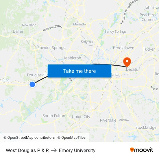 West Douglas P & R to Emory University map