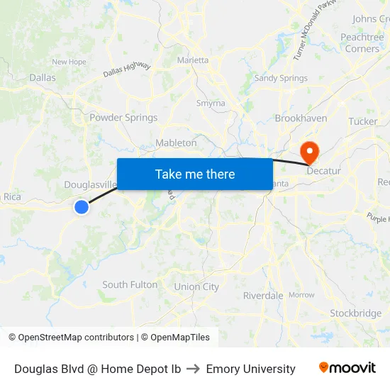 Douglas Blvd @ Home Depot Ib to Emory University map
