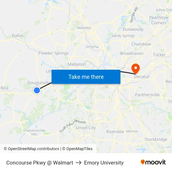 Concourse Pkwy @ Walmart to Emory University map