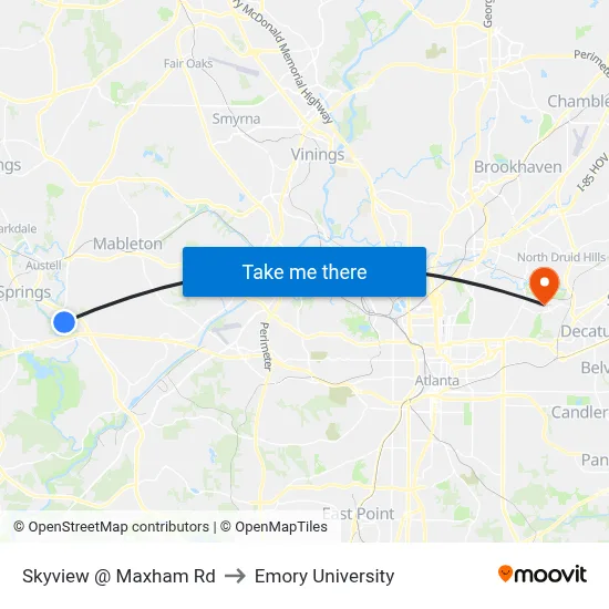 Skyview @ Maxham Rd to Emory University map
