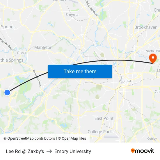Lee Rd @ Zaxby's to Emory University map