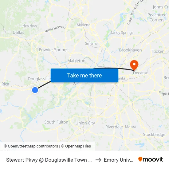Stewart Pkwy @ Douglasville Town Center Ob to Emory University map