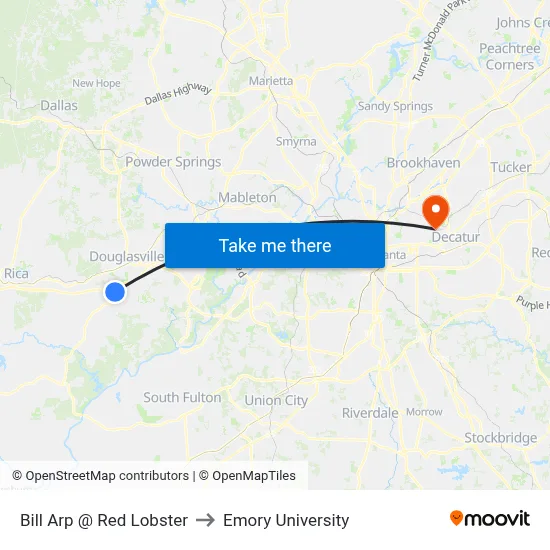 Bill Arp @ Red Lobster to Emory University map
