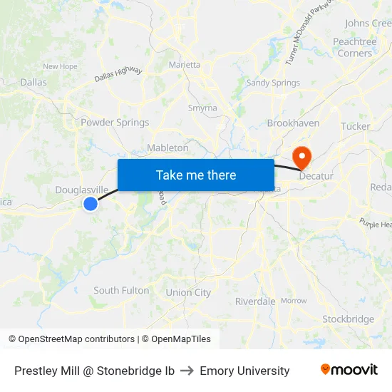 Prestley Mill @ Stonebridge Ib to Emory University map