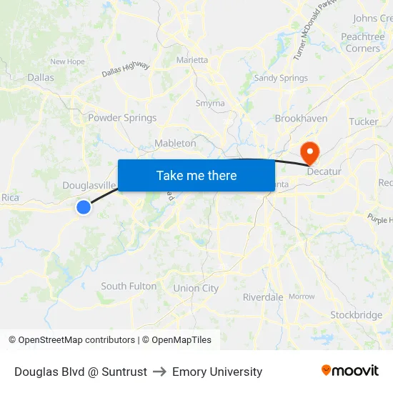 Douglas Blvd @ Suntrust to Emory University map